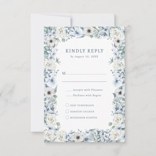 Blue Floral RSVP Card Karte (Vorderseite)