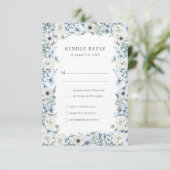 Blue Floral RSVP Card Karte (Stehend Vorderseite)