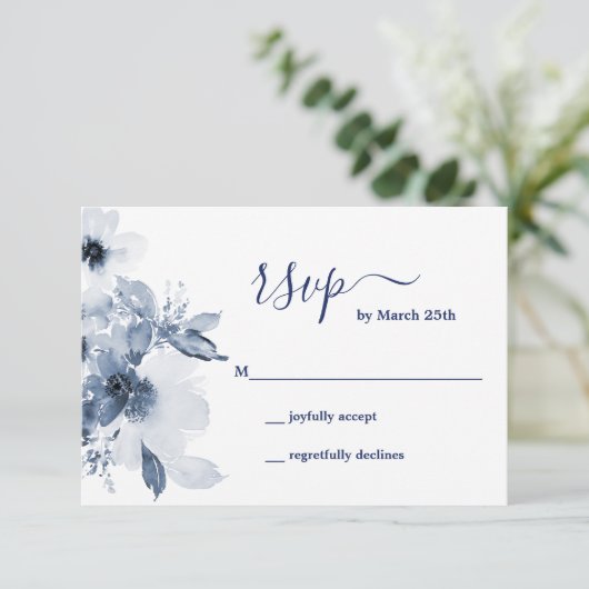 Blue Floral RSVP-Karte RSVP Karte (Stehend Vorderseite)