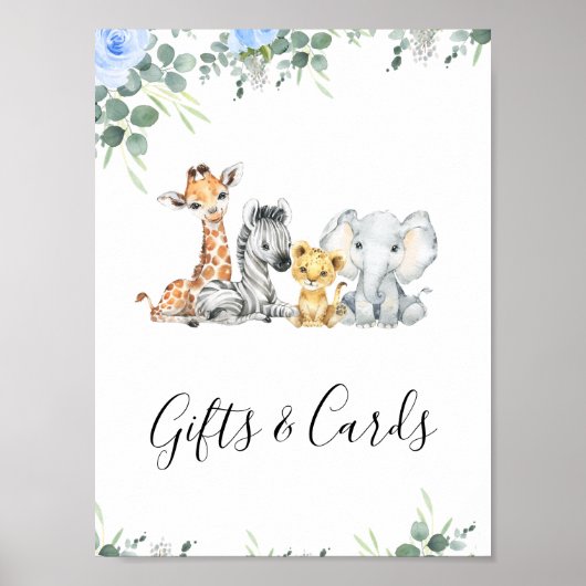 Blue Floral Safari Baby Duschtisch Top Schild (Vorne)