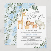 Blue Floral Safari Wild One Baby Dusche Einladung (Vorne/Hinten)