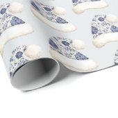 Blue Floral Santa Hats Christmas Geschenkpapier (Rolleneckpunkt)