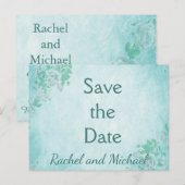 Blue Floral Save the Date Ankündigungspostkarte (Vorne/Hinten)