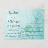 Blue Floral Save the Date Ankündigungspostkarte (Rückseite)