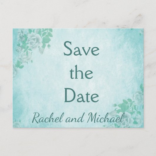 Blue Floral Save the Date Ankündigungspostkarte (Vorderseite)