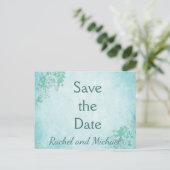 Blue Floral Save the Date Ankündigungspostkarte (Stehend Vorderseite)