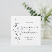 Blue Floral Save the Date Einladung (Stehend Vorderseite)