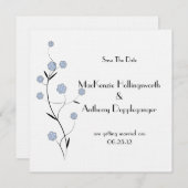 Blue Floral Save the Date Einladung (Vorne/Hinten)
