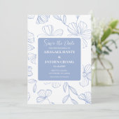 Blue Floral Save the Date Einladung (Stehend Vorderseite)