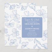 Blue Floral Save the Date Einladung (Vorne/Hinten)