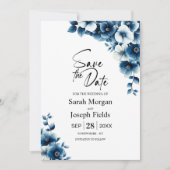 Blue Floral Save the Date Einladung (Vorderseite)