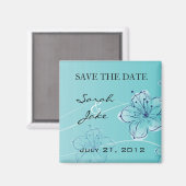 Blue Floral Save the Date Kühlschrankmagnet (Vorderseite/Rückseite)