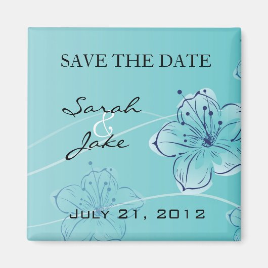 Blue Floral Save the Date Kühlschrankmagnet (Vorne)