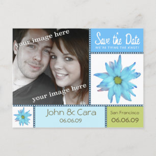 Blue Floral Save the Date Postkarte