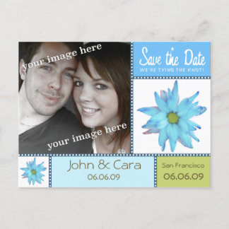 Blue Floral Save the Date Postkarte