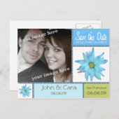 Blue Floral Save the Date Postkarte (Vorne/Hinten)