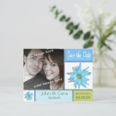 Blue Floral Save the Date Postkarte (Stehend Vorderseite)