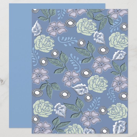 Blue Floral Scrapbook Paper (Vorne/Hinten)