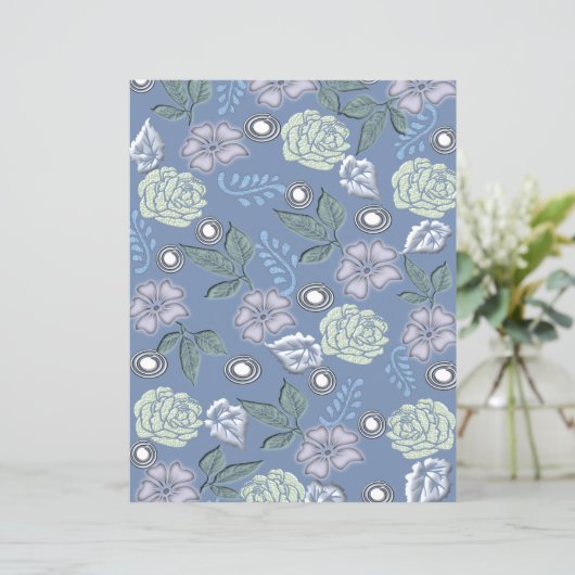 Blue Floral Scrapbook Paper (Stehend Vorderseite)