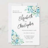 Blue Floral Script Calligraphy Elegante Wedding Einladung (Vorderseite)