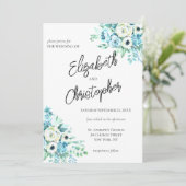 Blue Floral Script Calligraphy Elegante Wedding Einladung (Stehend Vorderseite)