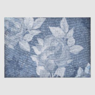 Blue Floral Script Decoupage Seidenpapier