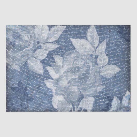 Blue Floral Script Decoupage Seidenpapier (Vorderseite)
