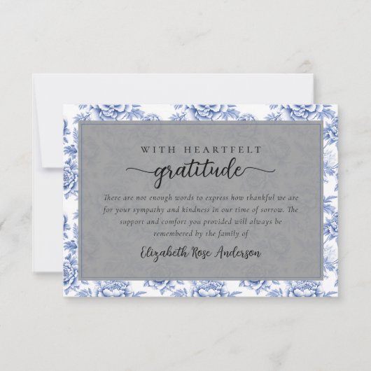 Blue Floral Script Funeral Dankeskarte (Vorderseite)