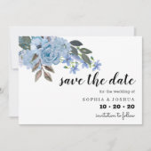 Blue Floral Script Save the Data Date (Vorderseite)