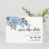 Blue Floral Script Save the Data Date (Stehend Vorderseite)