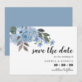 Blue Floral Script Save the Data Date (Vorne/Hinten)