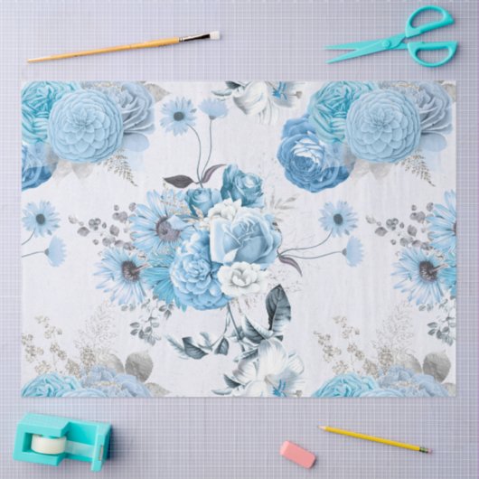 Blue Floral Series Design 1 Seidenpapier (Basteln)