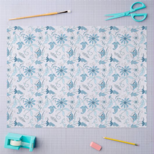 Blue Floral Series Design 7 Seidenpapier (Basteln)