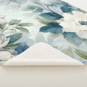 Blue Floral Sherpa Fleece Luxury Blanket Sherpadecke (3/4)