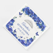 Blue Floral Silver Butterfells Quinceanera Napkins Serviette (Ecke)