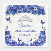 Blue Floral Silver Butterfells Quinceanera Napkins Serviette (Vorderseite)