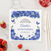 Blue Floral Silver Butterfells Quinceanera Napkins Serviette (Beispiel)
