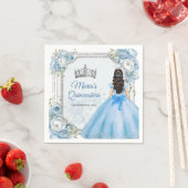 Blue Floral Silver Crown Quinceañera Paper Serviette (Beispiel)