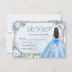 Blue Floral Silver Crown Quinceañera UAwg Dankeskarte