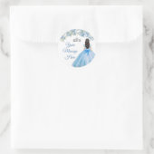 Blue Floral Silver Crown Quinceñera Ihre Botschaft Runder Aufkleber (Tasche)