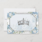 Blue Floral Silver Crown Quinceñera QR Rsvp Card Dankeskarte (Rückseite)