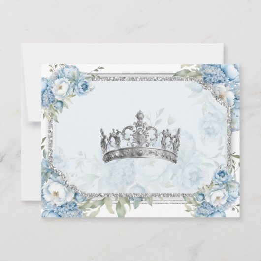 Blue Floral Silver Crown Quinceñera Save the Date Dankeskarte (Rückseite)