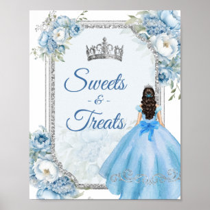 Blue Floral Silver Crown Quinceñera Süßigkeiten Le Poster