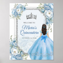 Blue Floral Silver Crown Quinceñera Willkommen