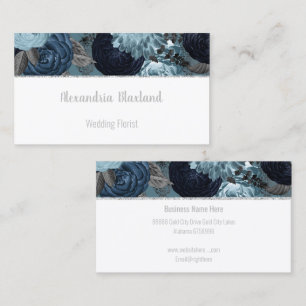 BLUE FLORAL SILVER GLITZER GESCHÄFTSKARTE VISITENKARTE