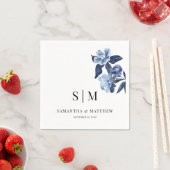 Blue Floral Simple Elegante Couple Initials Weddin Serviette (Beispiel)