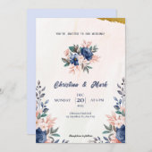 Blue Floral Simple Wedding Einladung (Vorne/Hinten)