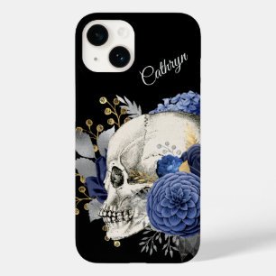 Blue Floral Skull Personalisiert Case-Mate iPhone 14 Hülle