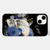 Blue Floral Skull Personalisiert Case-Mate iPhone Hülle (Rückseite (Horizontal))