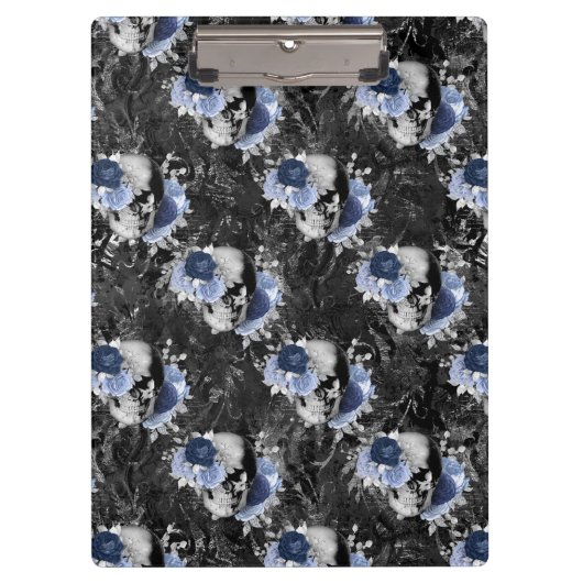 Blue Floral Skull Serie Design 1 Klemmbrett (Vorderseite)